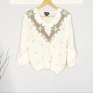 Vintage hunters run Vneck crochet knit sweater M